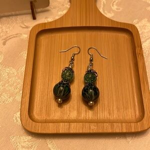Green Beaded Dangle Earrings